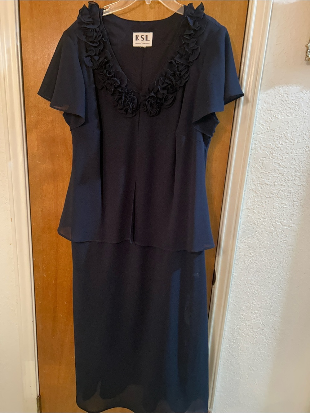 Navy Floral Trim Women's dress. 14. Like new